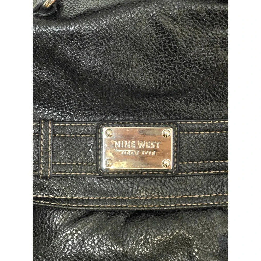 Nine West Black Pebbled Faux Leather Satchel Handbag Shoulder Bag Top‎ Handle